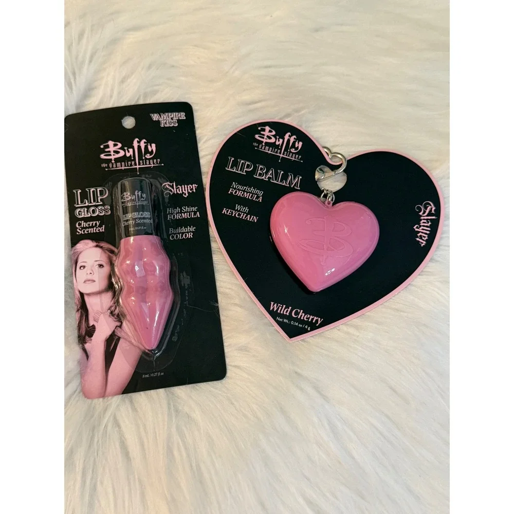 Buffy the Vampire Slayer Lip Gloss and Heart Lip Balm Keychain Set Cherry Scent